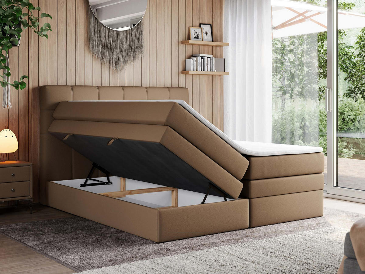 BOXSPRINGBETT ERNI KING 160/200 Braun Kunstleder - H3 - Braun, Holz/Textil (160/200cm) - MKS