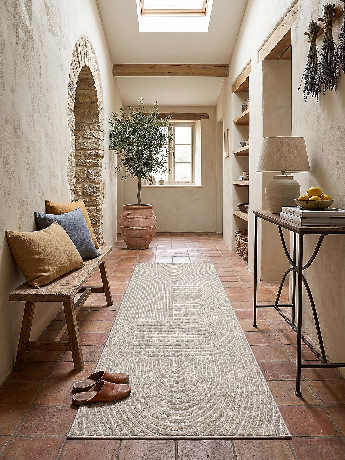 TEPPICH Outdoor Geometrisch MEZEN Polypropylen Beige 80 x 250 cm - Beige, Textil (80/250cm) - KADIMA DESIGN