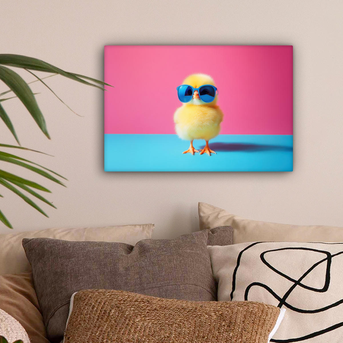 LEINWANDBILD Chick - Sonnenbrille - Blau Deko Schlafzimmer 30x20 cm - Pink/Gelb, Textil (30/20cm) - MuchoWow
