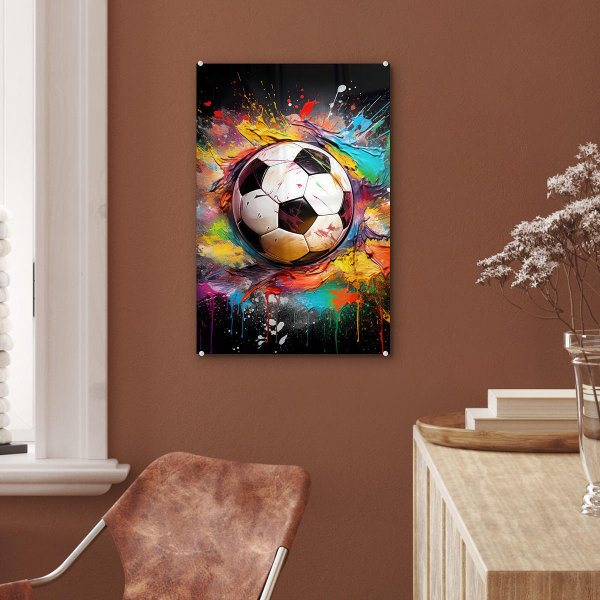 ACRYLGLASBILD Fußball - Farbe - Farben - Schwarz - Weiß 40x60 cm - Weiß, Glas (40/60cm) - MuchoWow