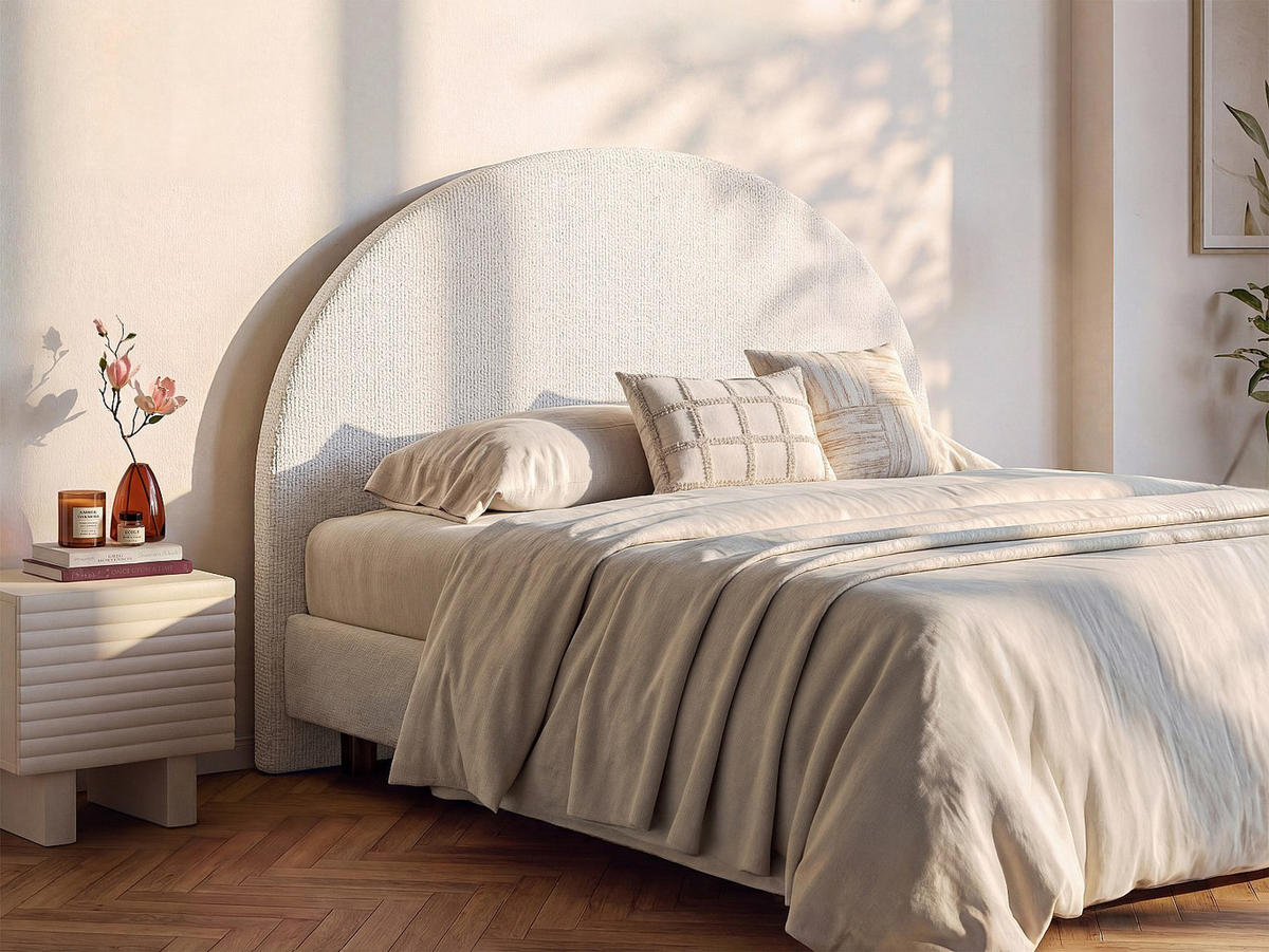 BETTKOPFTEIL - 2 Personen - stoff - beige Panioti - Beige, Textil (195/110/7cm) - Vente-Unique