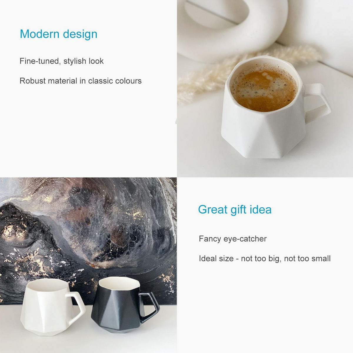 TEETASSE in Feinschliff Optik 350 ml (4-tlg.) - Weiß, Keramik (0.35L) - Intirilife