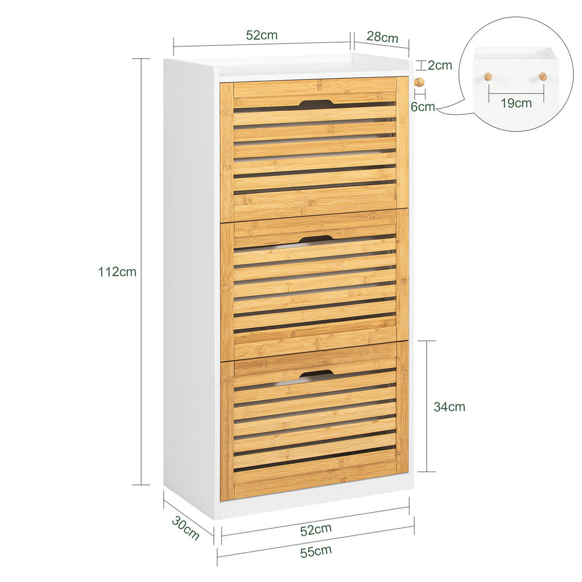 SCHUHSCHRANK Weiß-Natur - Naturfarben, Holzwerkstoff (55/112/30cm) - SoBuy