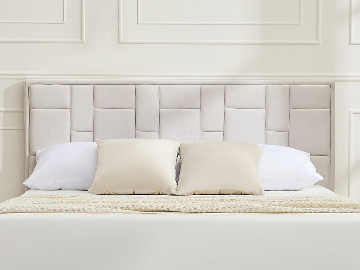 BETTKOPFTEIL - 160 cm - Samt - Beige - HERMINE - Beige, Textil (160/110/8cm) - Vente-Unique