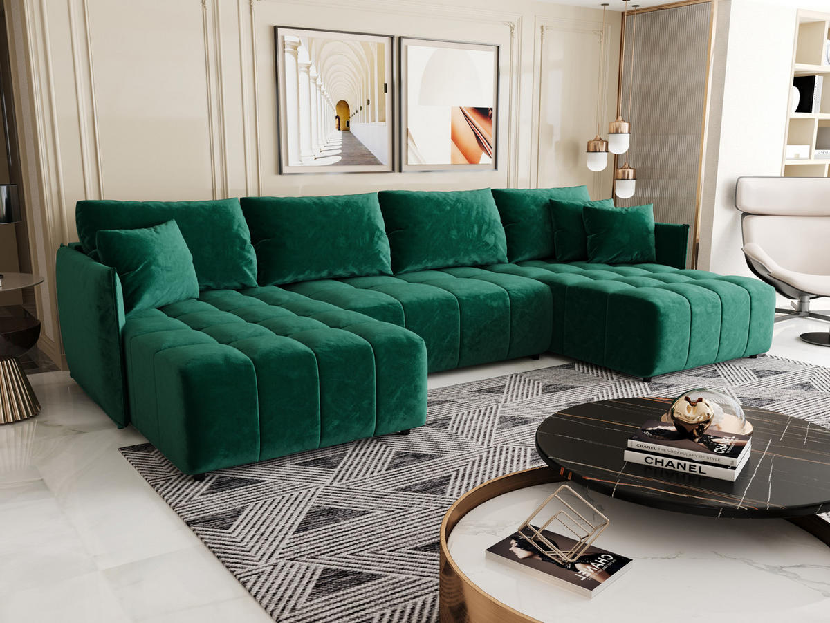 ECKSOFA mit Schlaffunktion ONIL U Monolith 37 - Grün, Textil (349/185cm) - Bedante