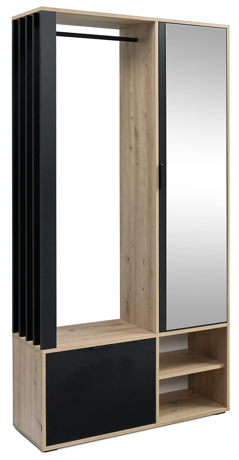 Meblini Garderobe Eiche Artisan, Schwarz 100x189x33 cm