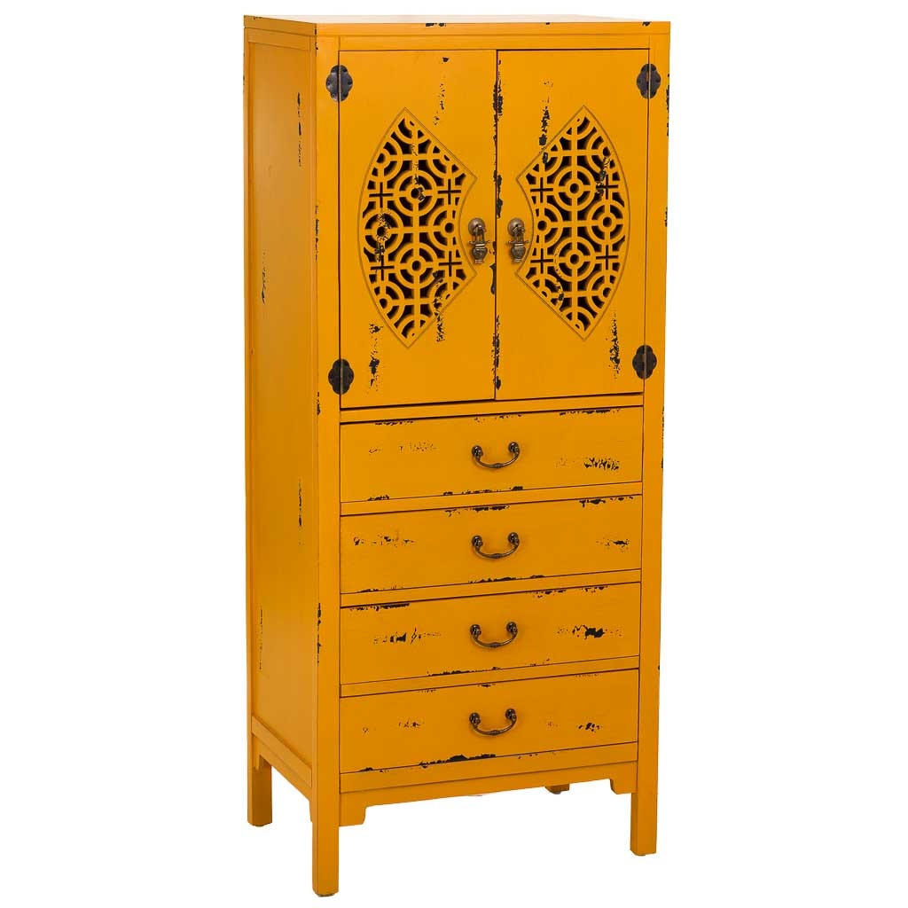 HOLZSCHRANK mit 4 schubladen und 2 türen 60x40x140 cm gelb - Gelb, Holz (60/140/40cm) - Wanderlust