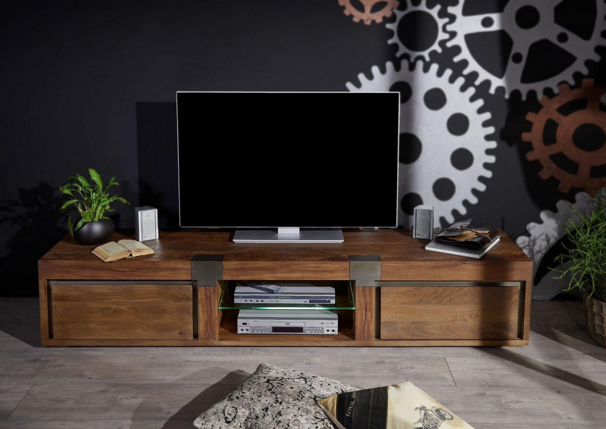TV-BOARD Mango 205x48x39 braun lackiert Amsterdam #02 - Braun, Holz (205/39/48cm) - Massivmoebel24