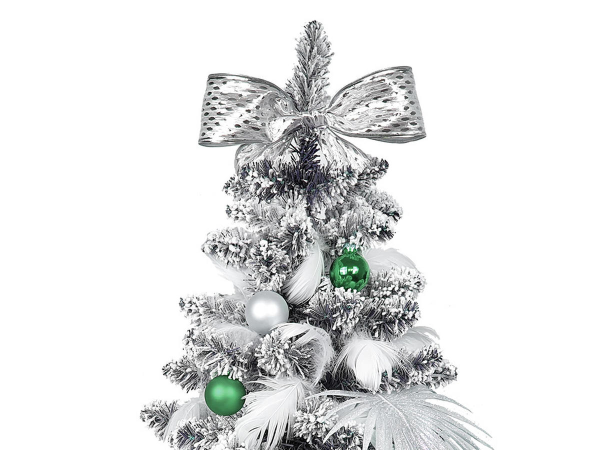 WEIHNACHTSBAUM künstlicher 60 cm mit LED-Beleuchtung, POLAR GRÜN, mit 41 Weihnachtsbaumschmuck, Pflanztopf mit Jutesack - Silberfarben/Weiß, Kunststoff/Stein (40/60cm) - LAALU