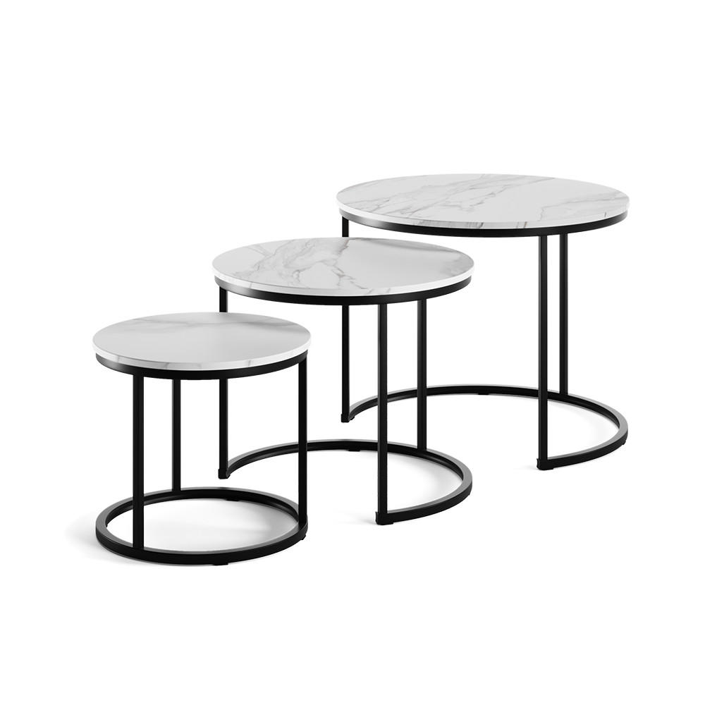 COUCHTISCH-SET Montreal Weiß/Schwarz 55 x 55 cm 3 Teile - Schwarz/Weiß, Holzwerkstoff (55/55/44.5cm) - Vicco