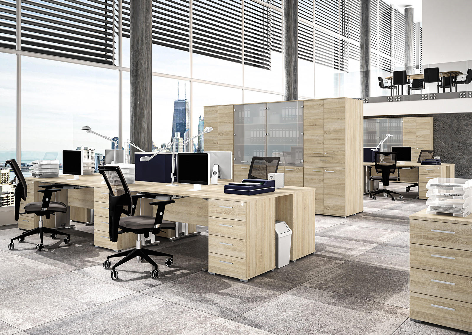 Thumbnail - Feldmann-Wohnen Schreibtisch, Braun, Holz, Rechteckig, Stativgestell, 92x76x68 cm, Arbeitszimmer, Schreibtische, Bürotis...