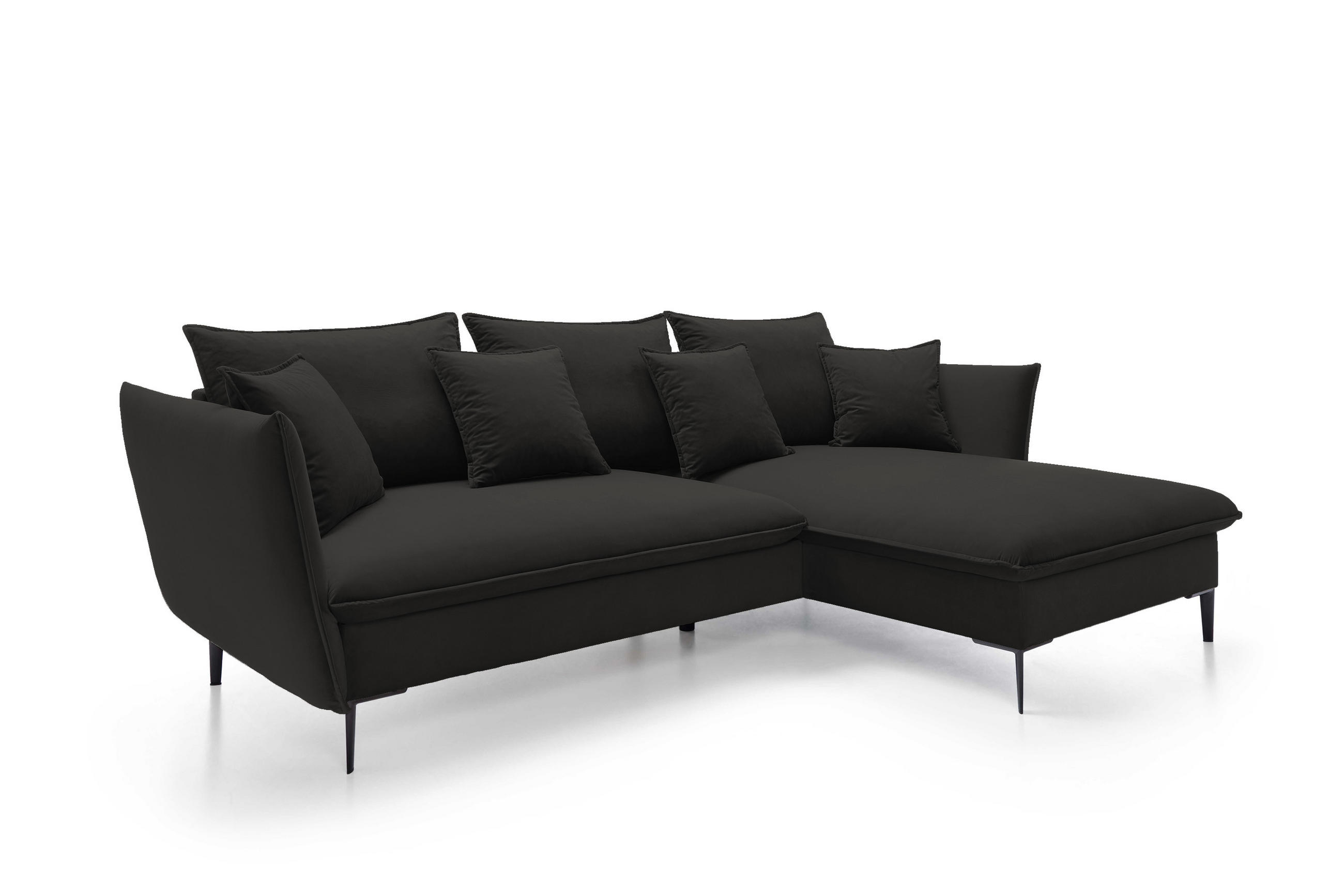 ECKSOFA GLOSS mit Schlaffunktion, Ottomane & goldenen Füßen – Samtsofa im GLOSSour-Stil mit Zierkissen, 258x167x91 cm, Rechte, BEIGE - Cappuccino, Holz/Textil (258/167cm) - DomoHome