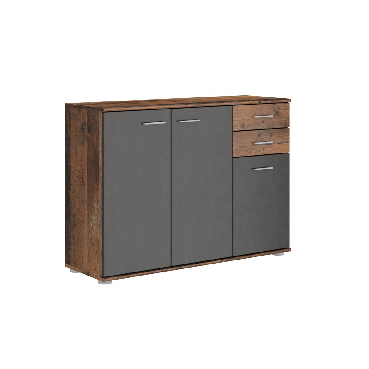 KOMMODE MICHELE 106/75/35 cm mit 2 Schubladen 3 Türen Braun - Hellgrau/Braun, Holzwerkstoff (106/75/35cm) - MASSENO