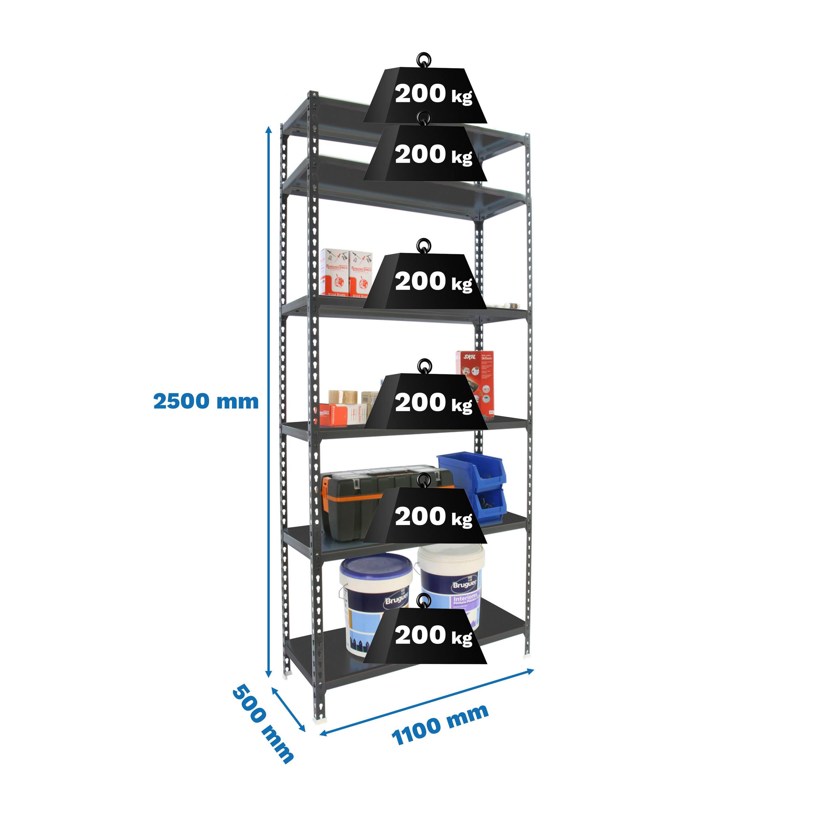 SCHWERLASTREGAL Giant Metal Shark HxBxT 250 x 110 x 50 cm Fachlast 200 kg Anthrazit-Anthrazit - Anthrazit, Metall (110/250/50cm) - PROREGAL