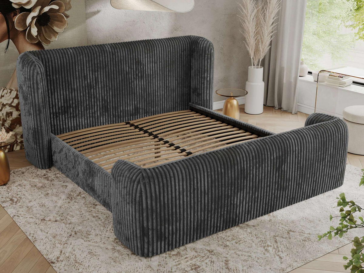 POLSTERBETT EMORA CLASSIC DUO 140/200 - Grau Cord - ohne Matratze - Grau, Textil (140/200cm) - MKS