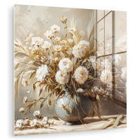 ACRYLGLASBILD Blumen - Vase - Stilleben - Beige 50x50 cm - Creme, Glas (50/50cm) - MuchoWow