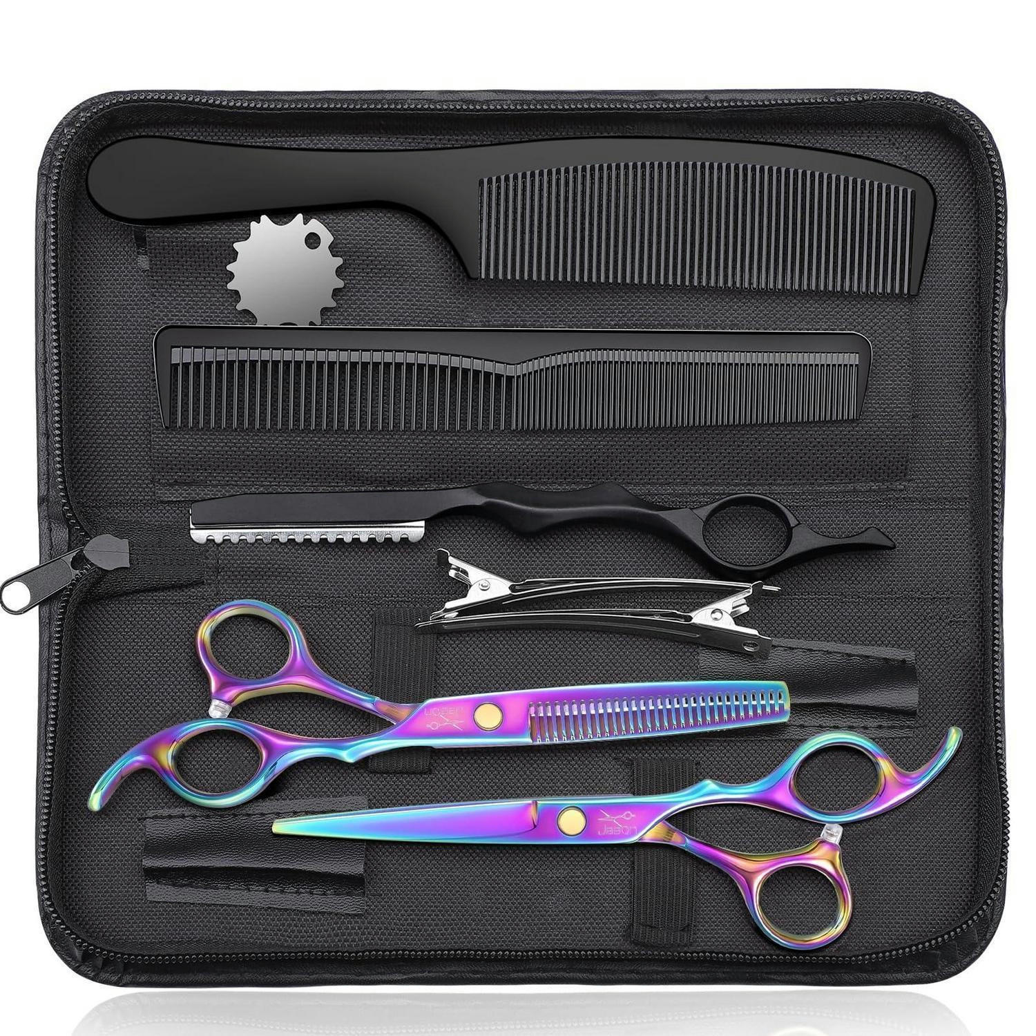 FRISEURSCHEREN Set 10-teilig mit Effilierschere und Zubehör - Multicolor, Metall (16.5/1.5/16.5cm)