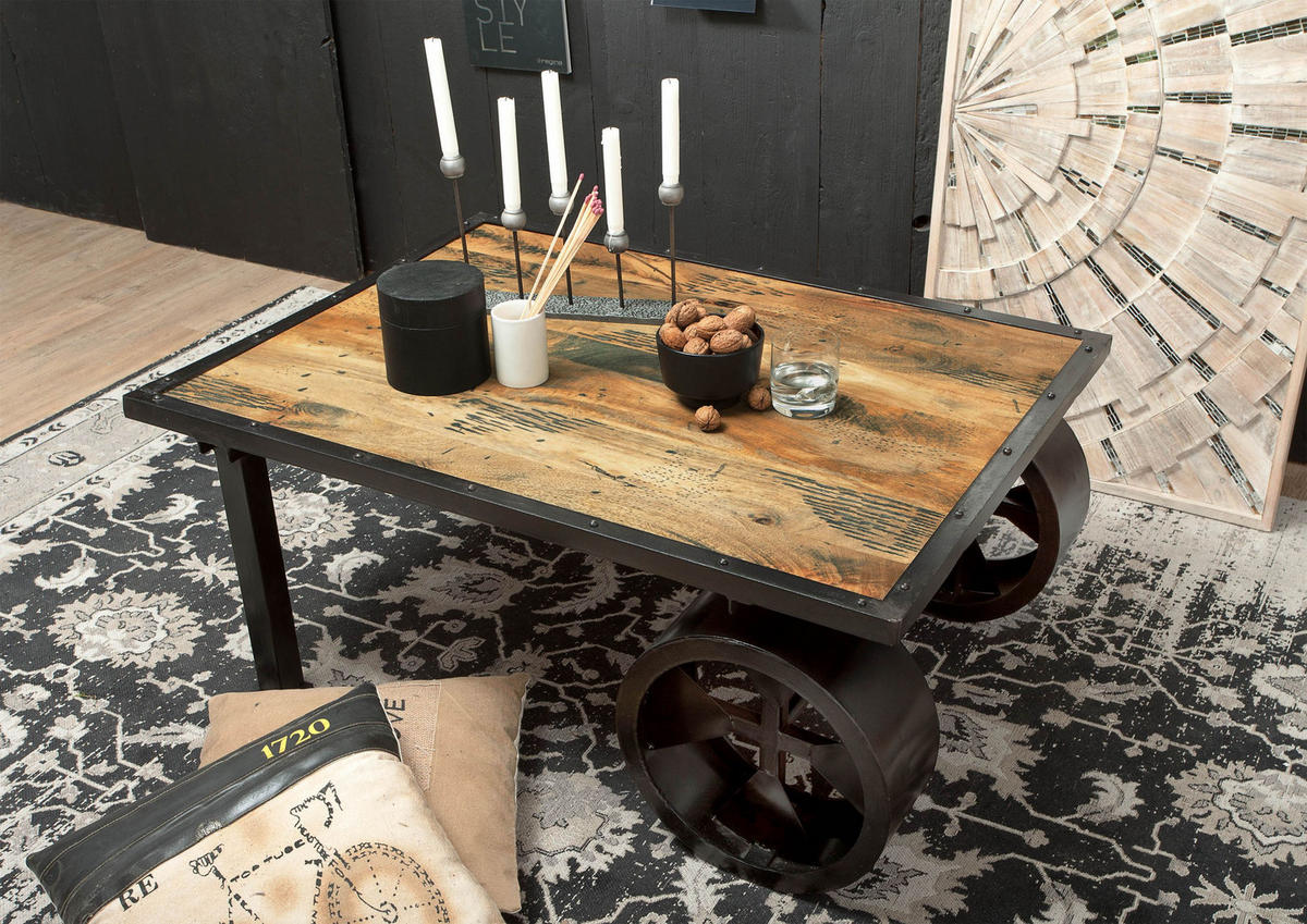 COUCHTISCH Mango 110x80x45 natur lackiert RAILWAY #133 - Hellbraun/Braun, Holz (110/80/45cm) - Massivmoebel24