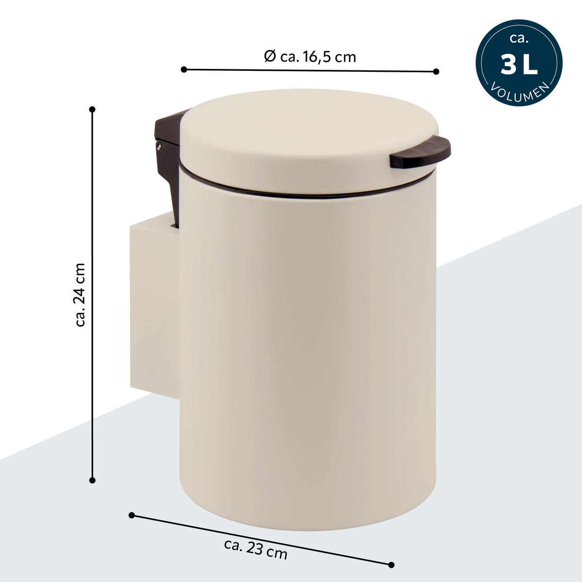 WAND-KOSMETIKEIMER 3 Liter Beige, rund - Beige, Metall (16/24/23cm) - bremermann