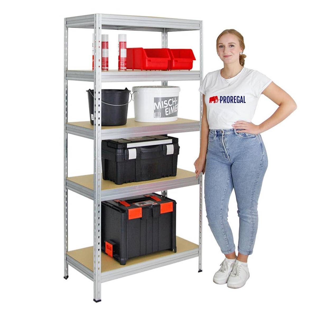 SCHWERLASTREGAL Rivet 180x90x45 cm Fachlast 250 kg Innovatives Stecksystem Verzinkt - Silberfarben, Metall (90/180/45cm) - PROREGAL
