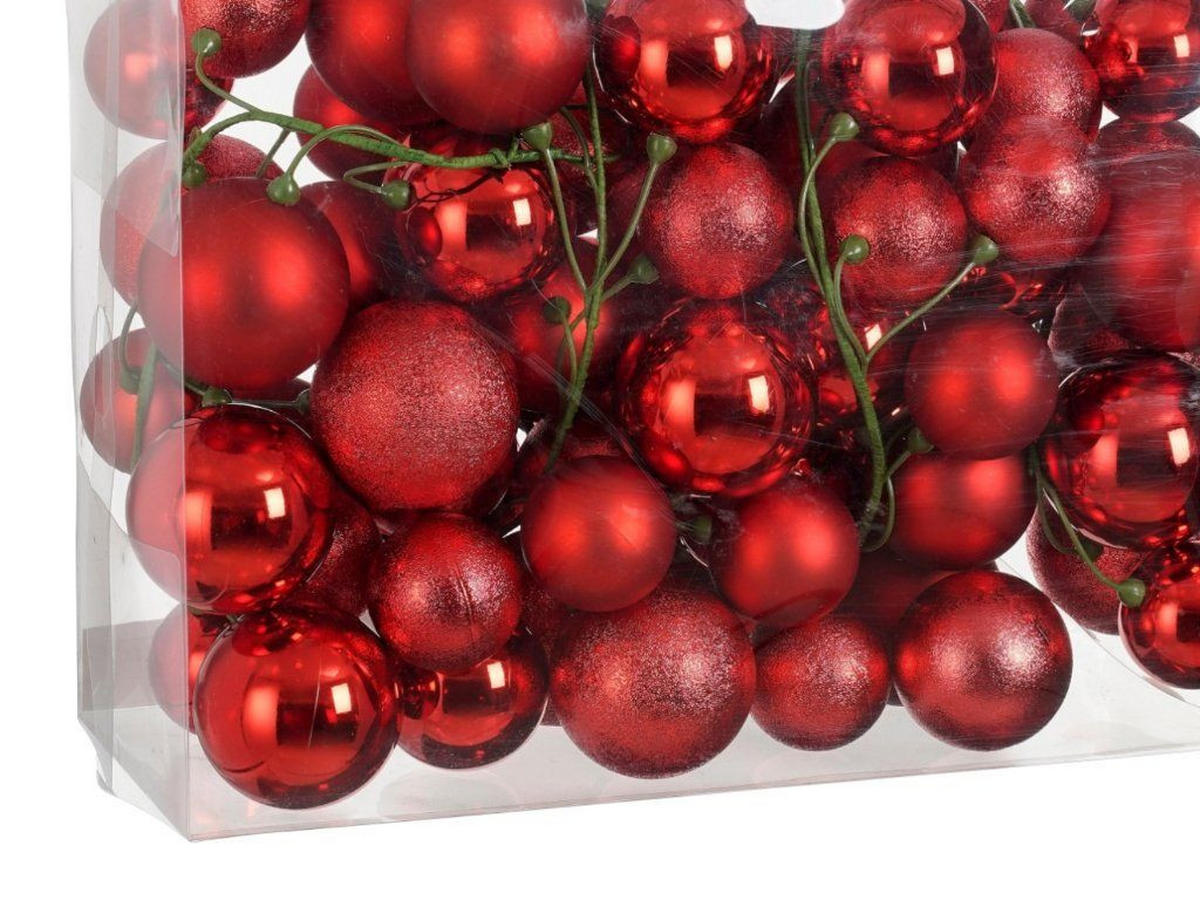 WEIHNACHTSGIRLANDEN-SET 68-teiliges mit Kugeln 6, 7, 8 cm rot, 180 cm - Rot, Kunststoff (8/8/180cm) - LAALU
