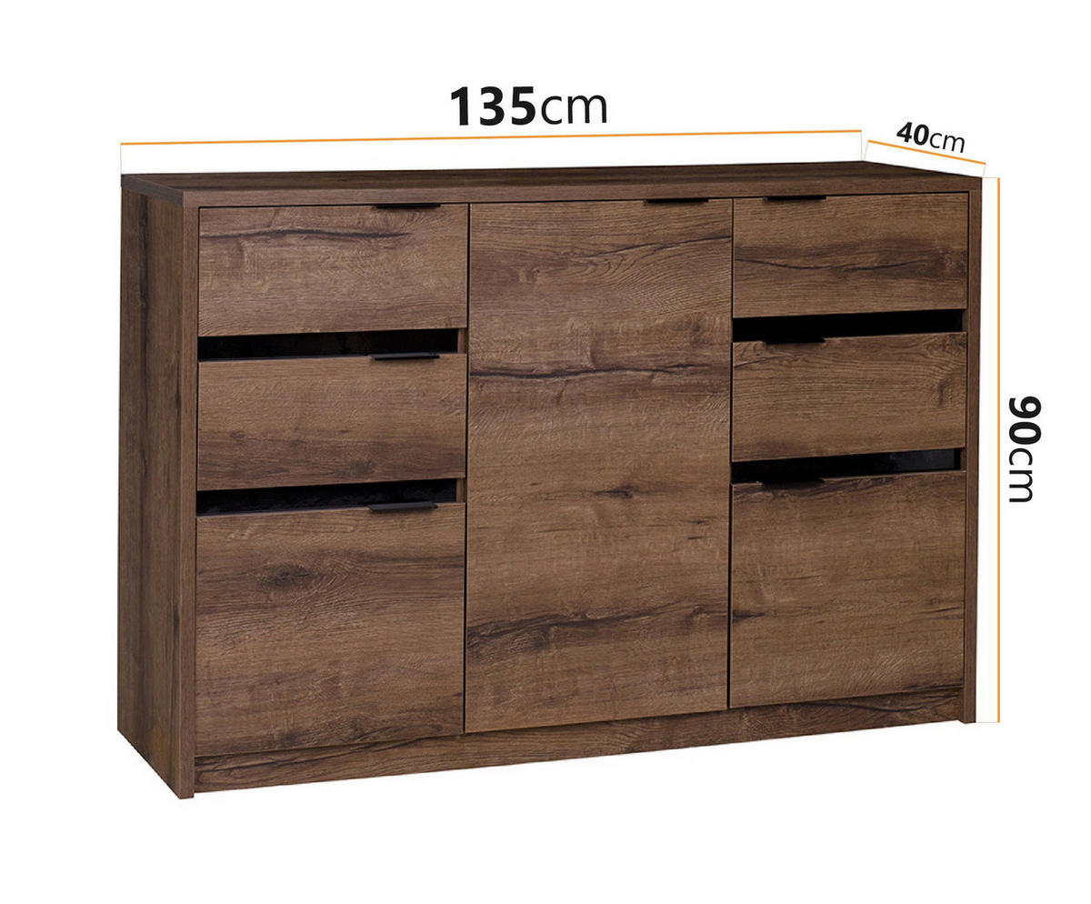 SIDEBOARD Martin 135 cm breite - Schwarz Hochglanz/Schwarz, Holzwerkstoff/Metall (135/90/40cm) - Ravio