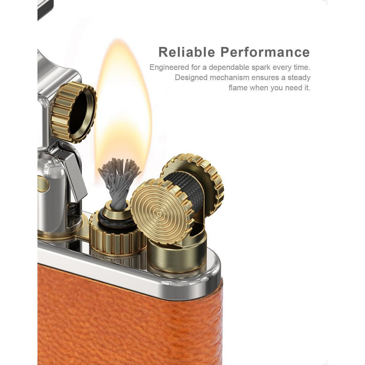 FEUERZEUG Leder Braun Metall - Braun, Leder (1/2.6/5.5cm)