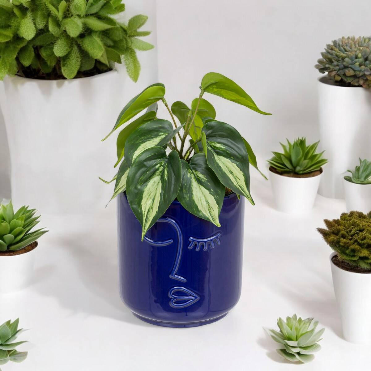 KÜNSTLICHE PFLANZE Soleya 30 cm - Dunkelblau, Keramik (30cm) - Atmosphera Createur d´interieur