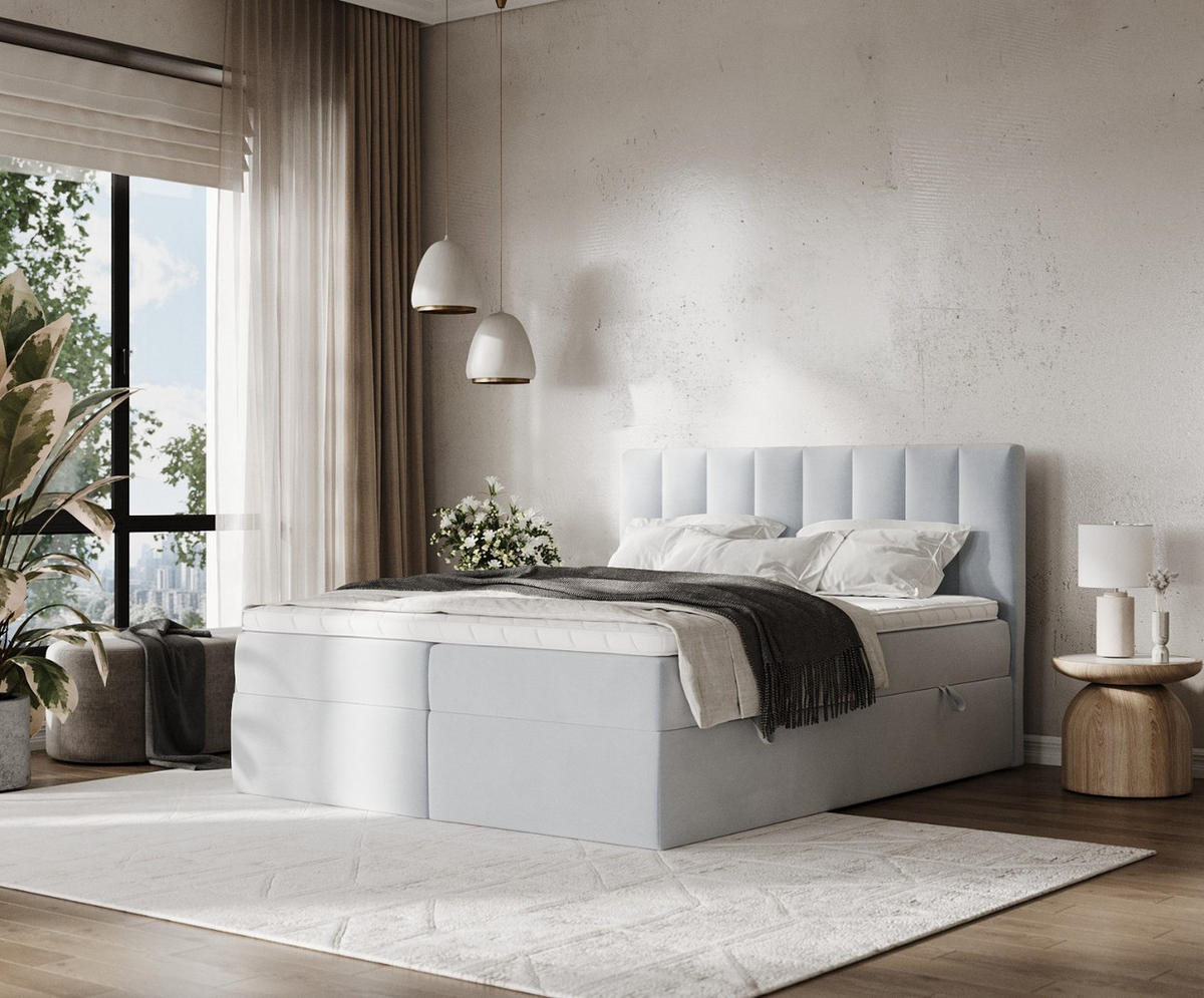 BOXBETT Bari 200/200 cm Hellgrau im Paros Stoff - Hellgrau, Holz/Holzwerkstoff (200/200cm) - AltaBeds