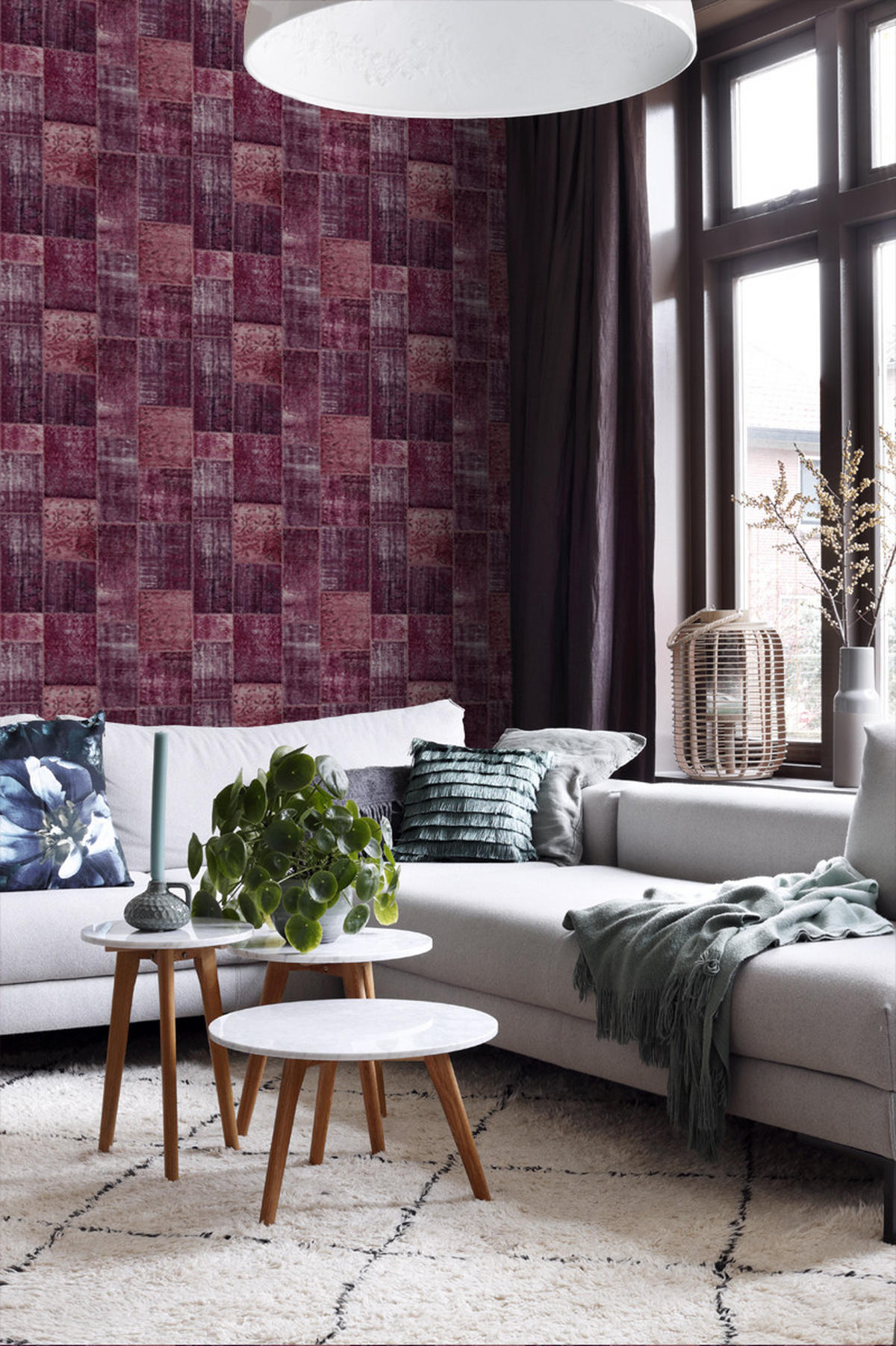 TAPETE orientalisches-Marrakech Kelim-Patchwork 53 cm x 10.05 m - Rot, Papier (53/1000cm) - ESTAhome