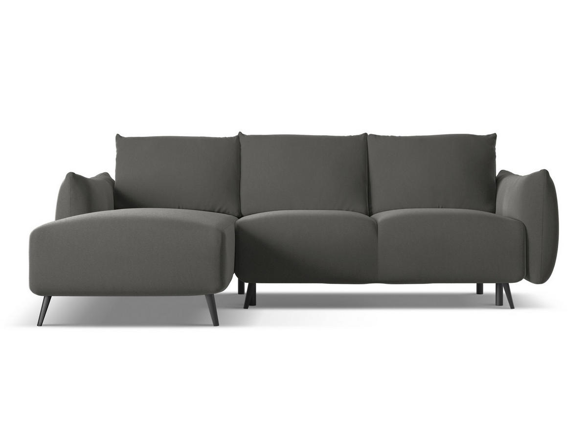 ECKSOFA mit Schlaffunktion Samt Stoff Grau - Dunkelgrau/Schwarz, Textil/Metall (162/242cm) - Makamii