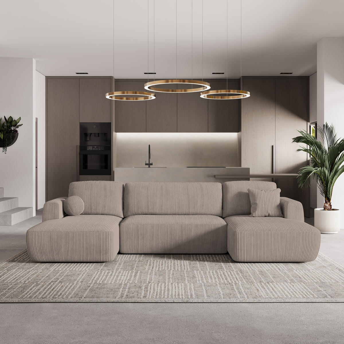 ROHOVÁ SEDAČKA SENTUM béžová - černá/béžová, dřevo/textil (330/148cm) - MASSENO