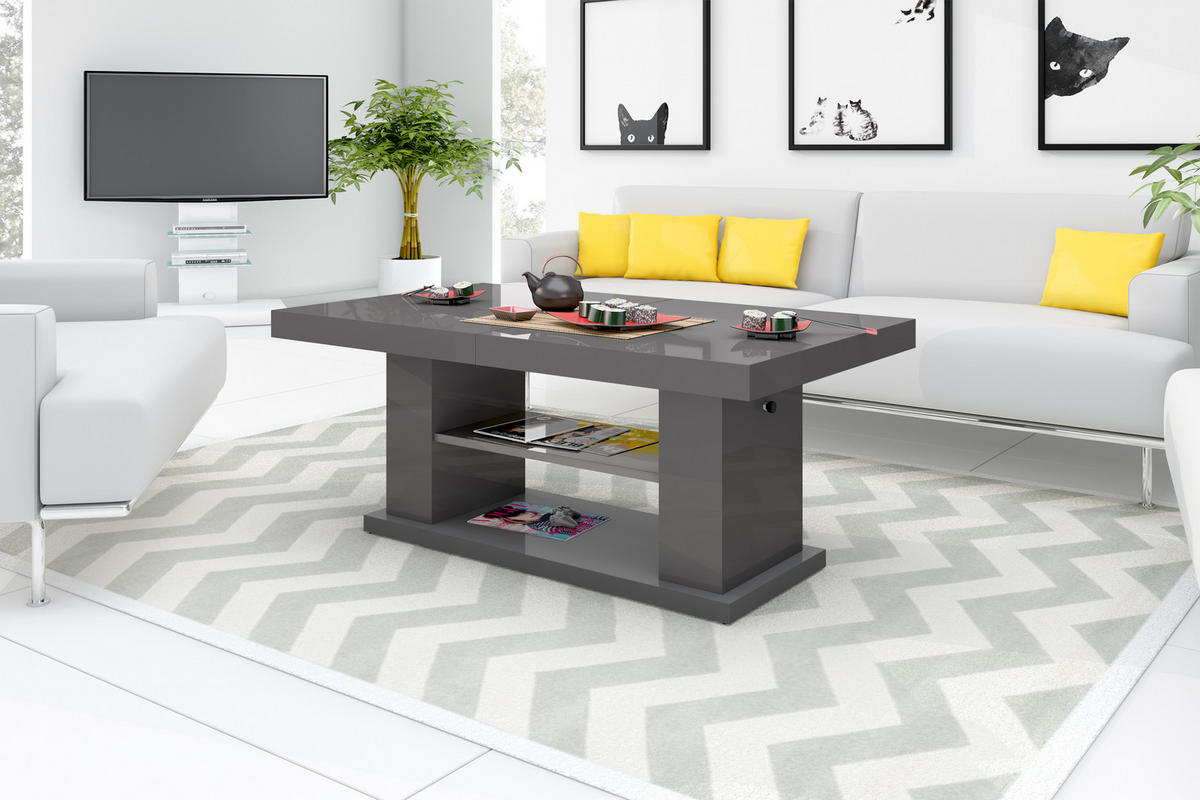 COUCHTISCH rechteckig Grau Hochglanz 120/50/70 cm - Grau, Holzwerkstoff (70/120/50cm)