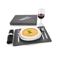 SCHIEFERPLATTEN SET - 6 teilig lasiert mit Kreise - Schwarz, Naturmaterialien (30/0.5/40cm) - Sänger