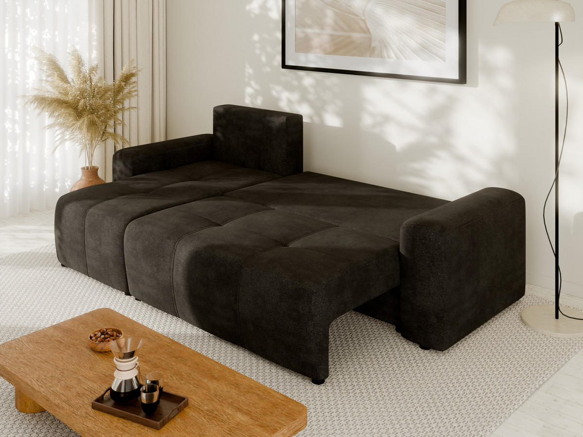 ECKSOFA Nolani mit Schlaffunktion & Bettkasten – Modern & Bequem - Graphitfarben, Kunststoff (248/145cm) - Panda Möbel