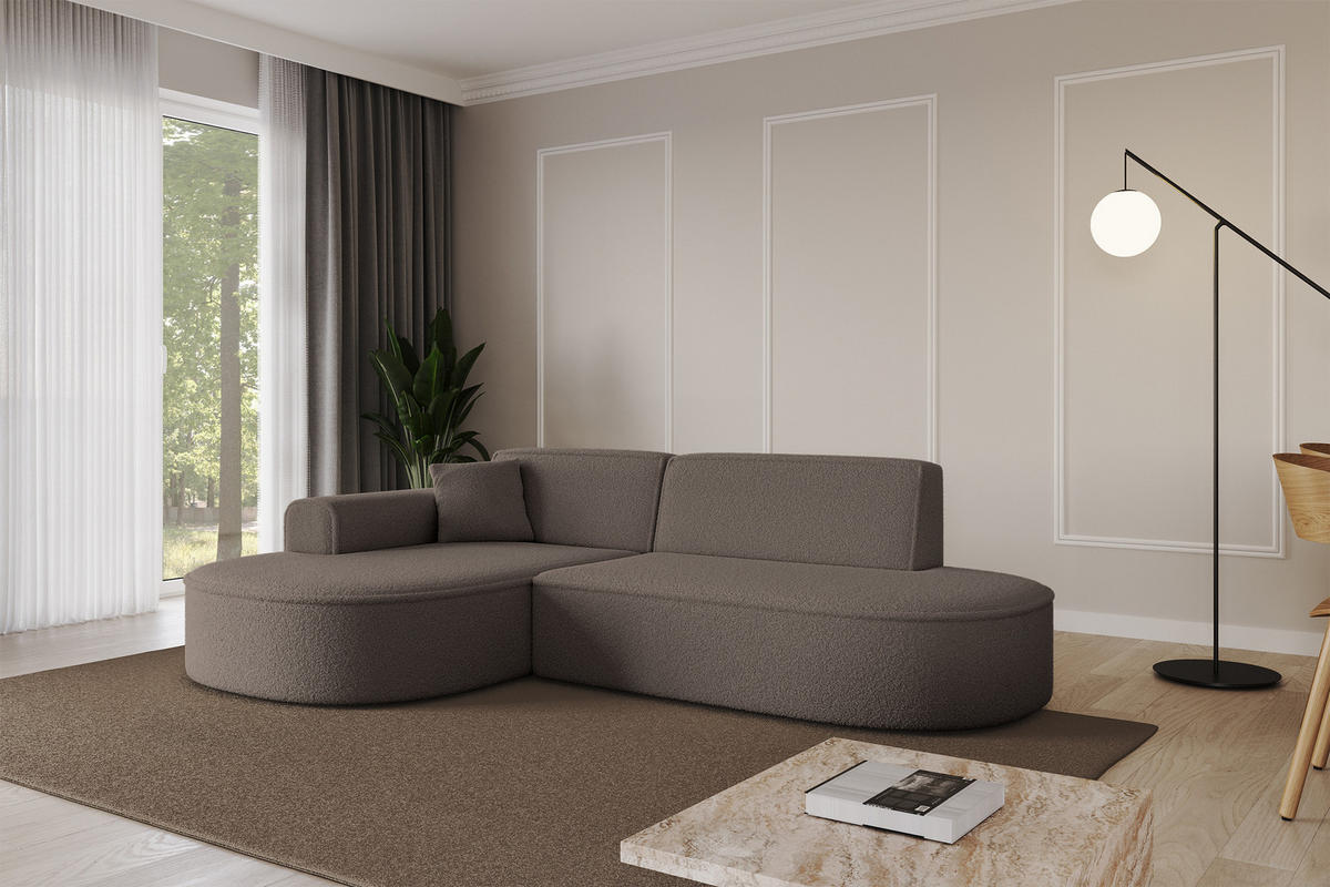 ECKSOFA Ottomane Links MARI-L1 - 243x171x79 cm Braun Bouclé - Schwarz/Braun, Holzwerkstoff/Kunststoff (243/171cm) - ALTDECOR