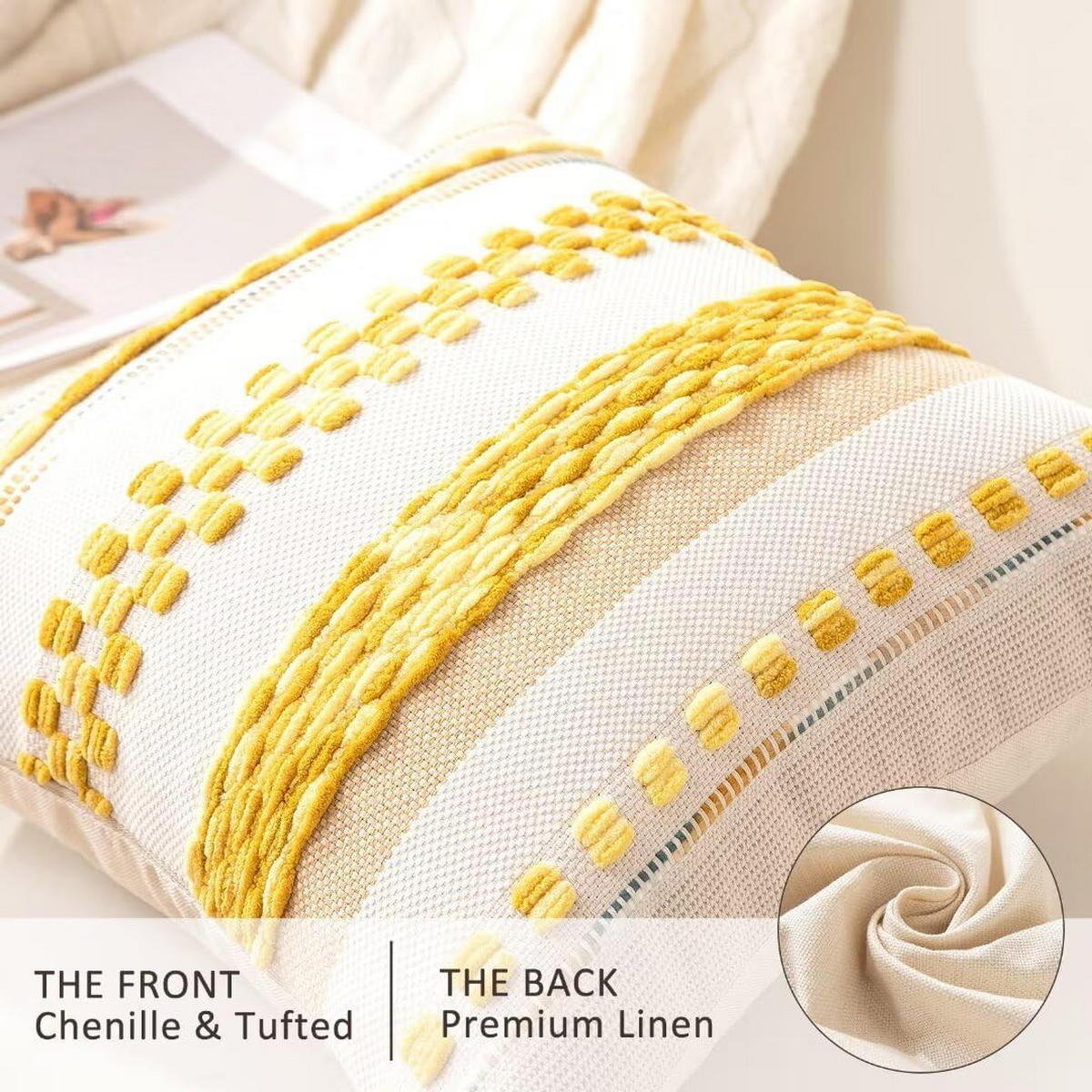 KISSENBEZUG – ohne Füllung – gelb – 45 x 45 cm – 2 Stück - Weiß, Textil (45/45cm)