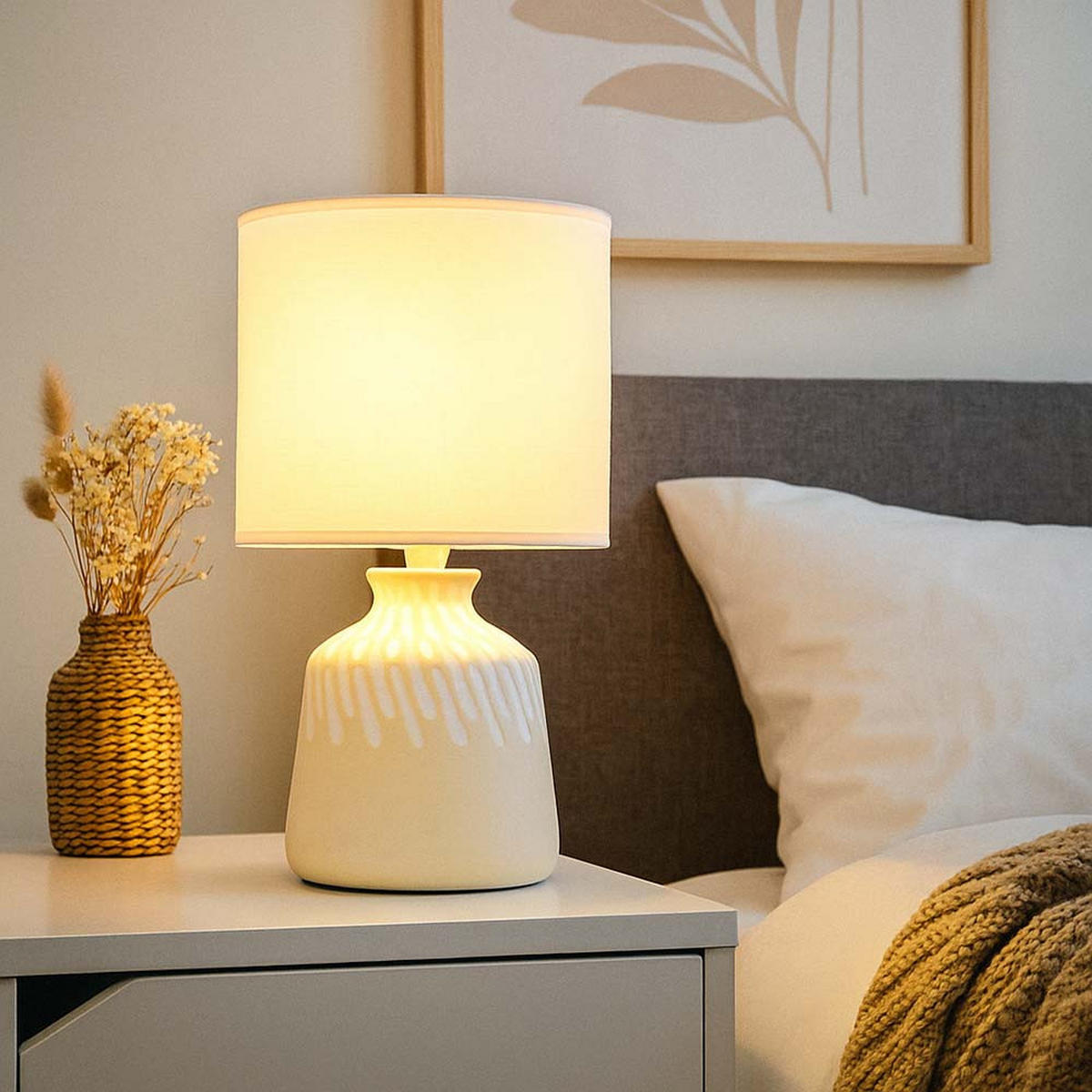 TISCHLEUCHTE Keramik Textil Beige - Beige, Textil (17.5/17.5/31.5cm) - Globo Lighting