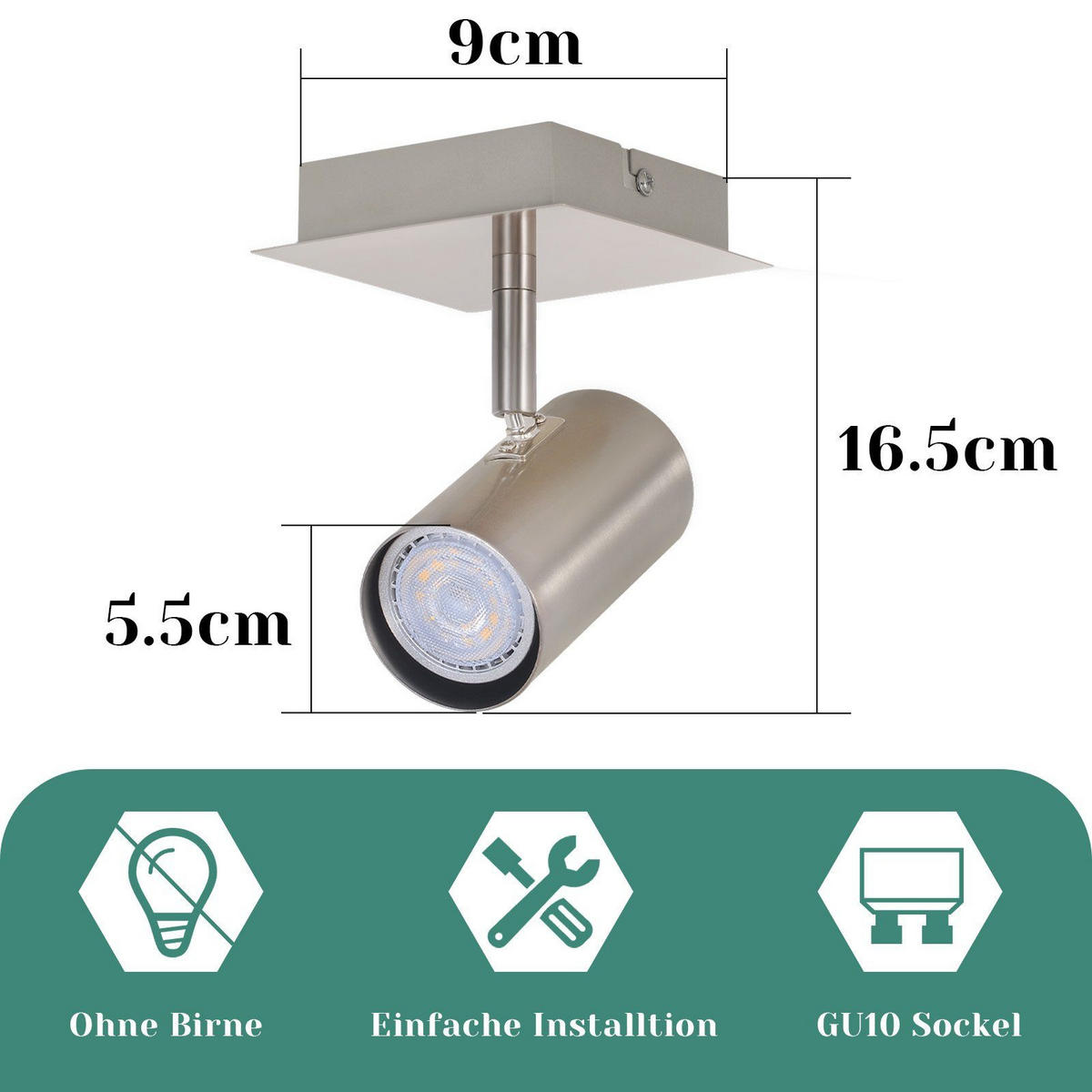 DECKENSTRAHLER Eddard 16.5/9/5.5cm - Silberfarben, Metall (16.5/9/5.5cm) - ZMH