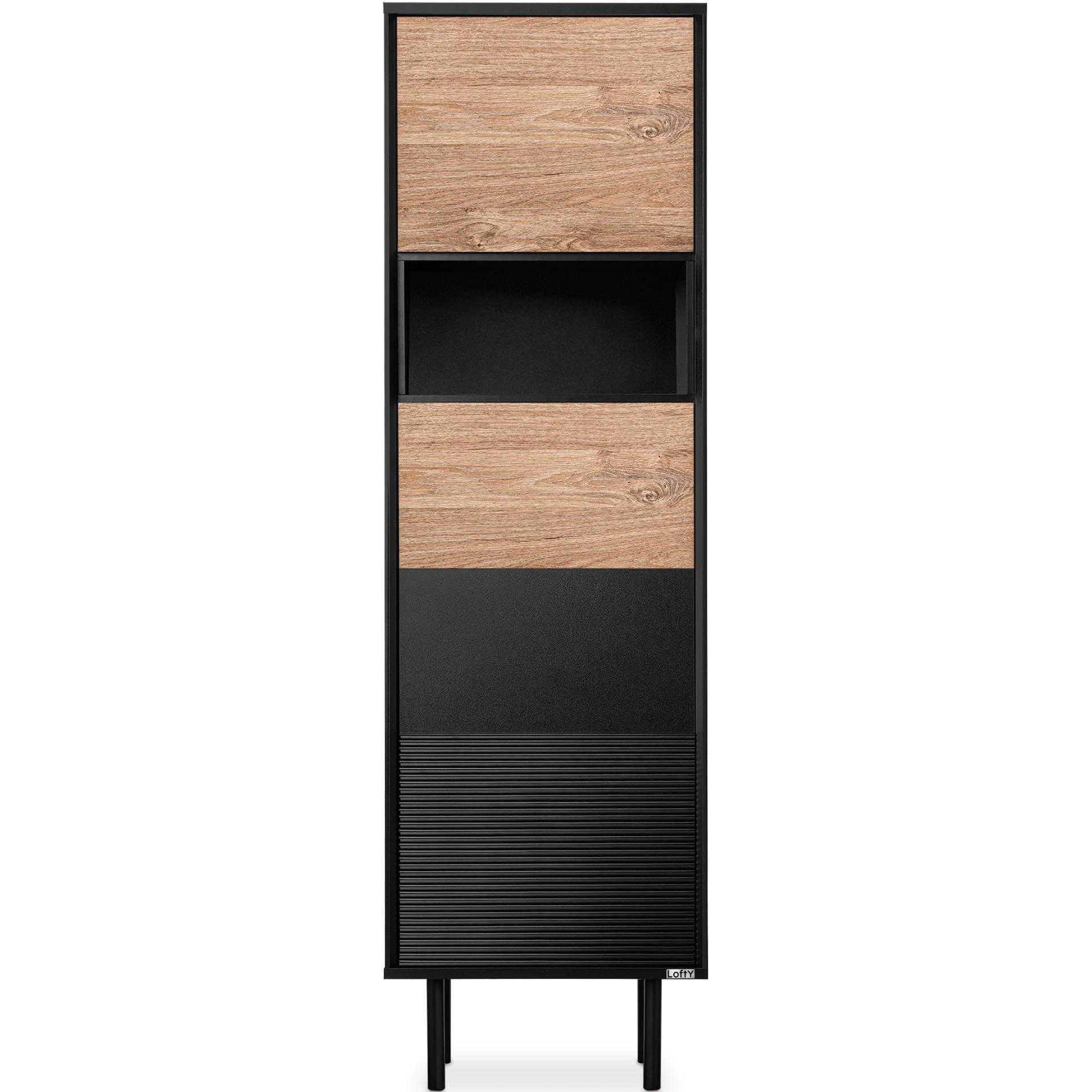 REGAL LOFTY Kreuzeinlage, schwarz / Eiche natur - Eichefarben/Schwarz, Holzwerkstoff (52/174/41cm) - KONSIMO®