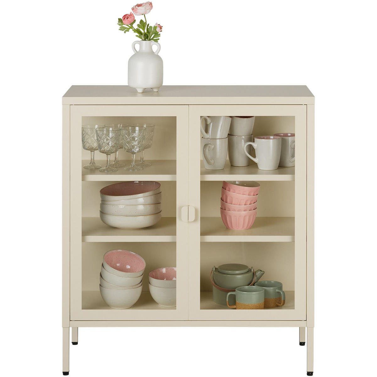 METALLVITRINE Baker, Kippschutz, höhenverstellbare Füße, creme - Creme, Metall (80/90.5/37cm) - tectake