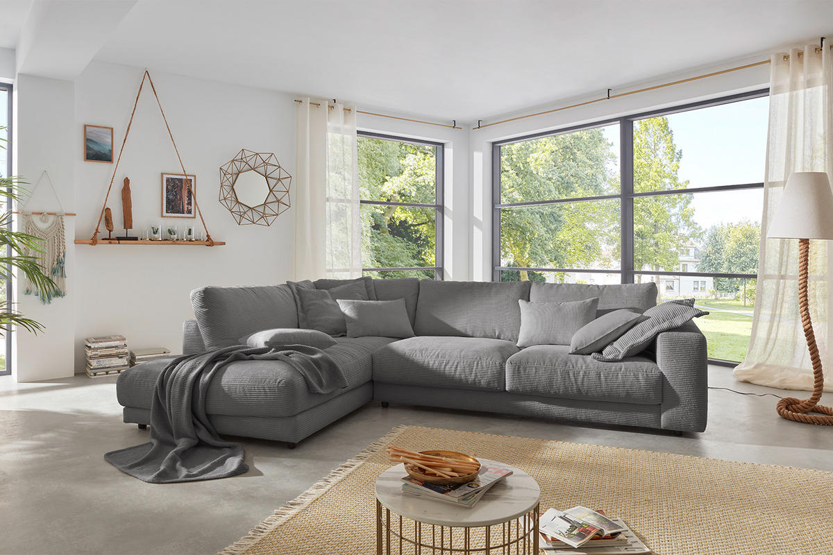 ECKSOFA MADELINE Grau Cord - Schwarz/Grau, Kunststoff/Textil (325/224cm) - KAWOLA