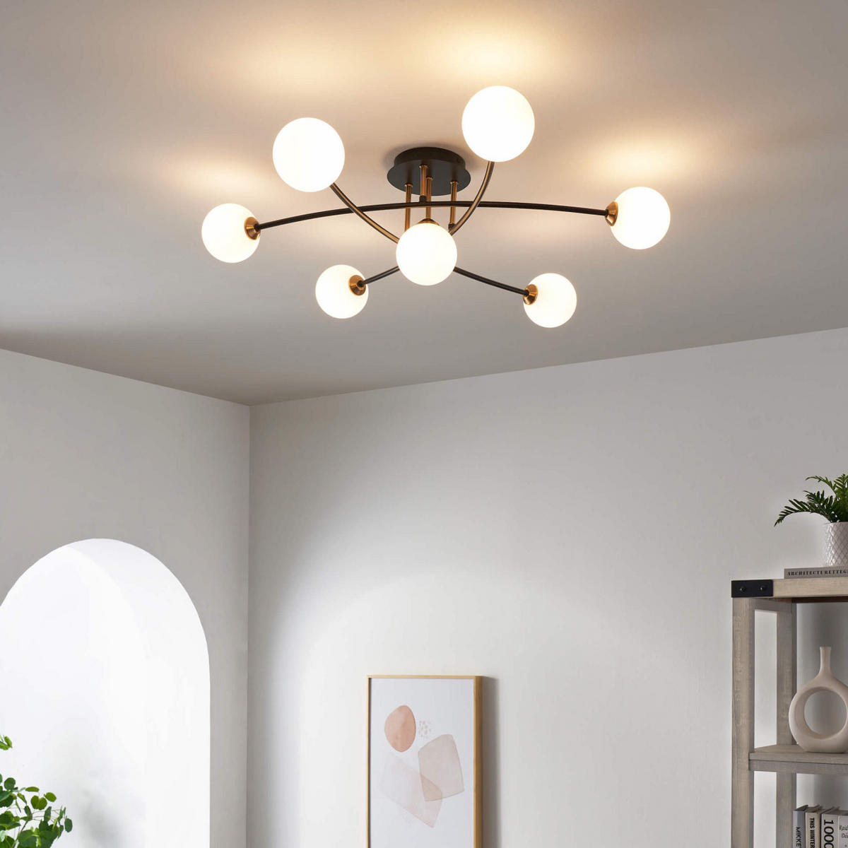 DECKENLEUCHTE Estrela, Schwarz, Gold und Weiß, 85cm - Goldfarben, Glas (85/85/22cm) - KOSILUM