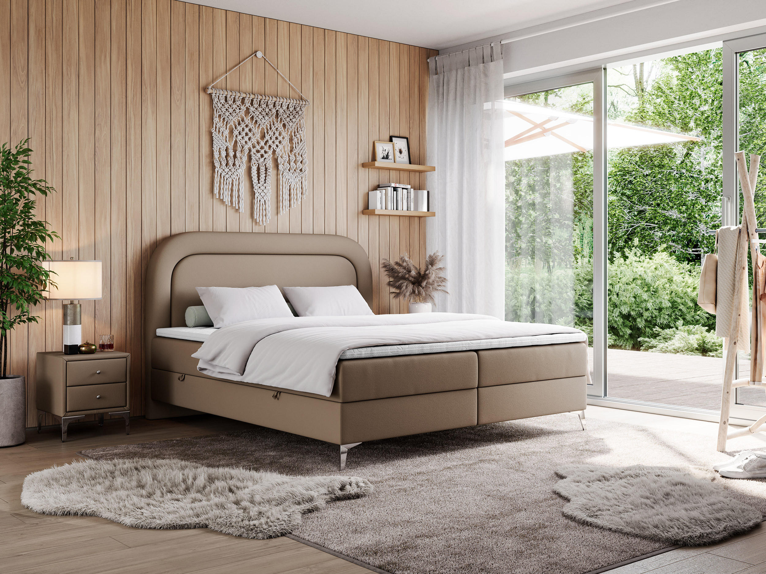 BOXBETT EIRA 120/200 Braun Kunstleder - H3 - Silberfarben/Braun, Holz/Textil (120/200cm) - MKS