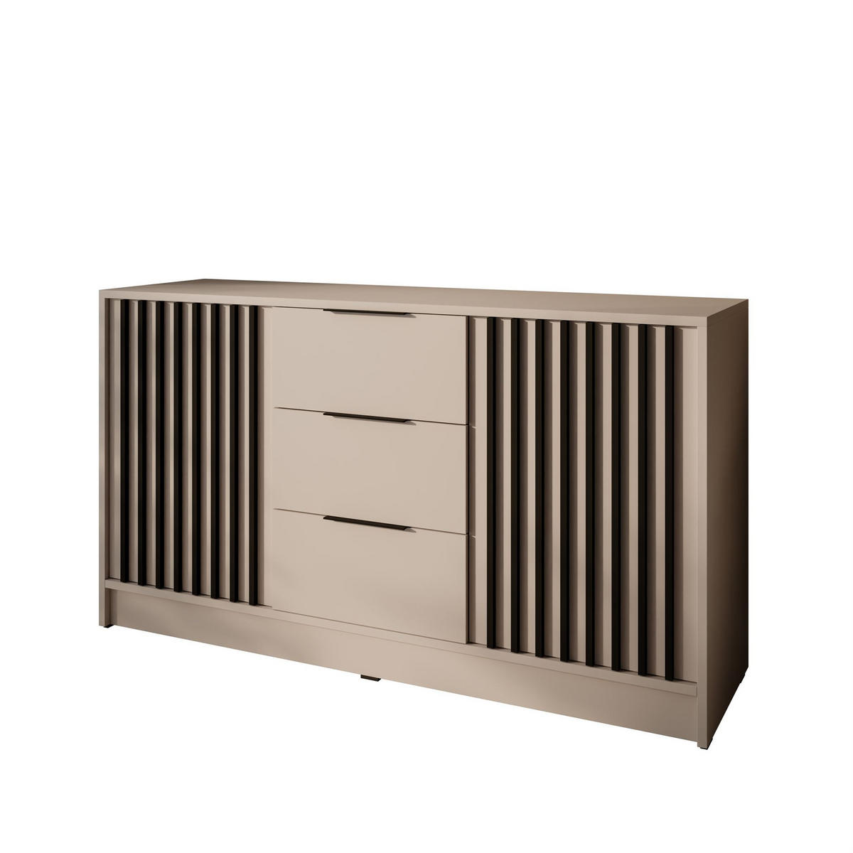 KOMMODE NELA, zweitürig mit Lamellen, Kaschmir/Schwarz - Kaschmir, Holzwerkstoff (155/86/45cm) - Lookway