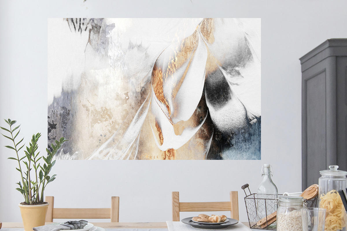 WANDTATTOO Luxus - Abstrakt - Gold - Weiß 120x80 cm - Goldfarben, Kunststoff (120/80/0.1cm) - MuchoWow