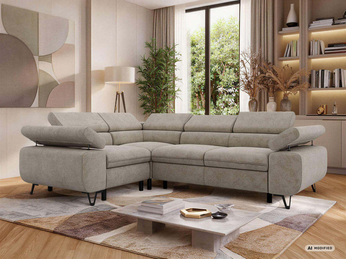 ECKSOFA ORSO L Greige Stukture - Links Seite - Greige/Schwarz, Textil/Metall (197/268cm) - MKS