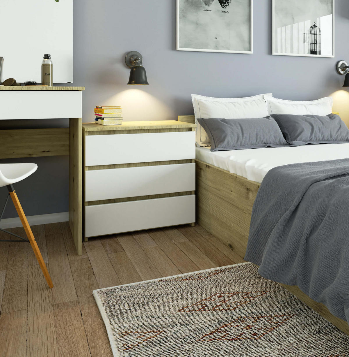 KOMMODE Eiche Artisan, Weiß 57/60/35 - Eiche Artisan/Weiß, Holzwerkstoff (60/57/35cm) - RAUMHIRSCH FURNITURE