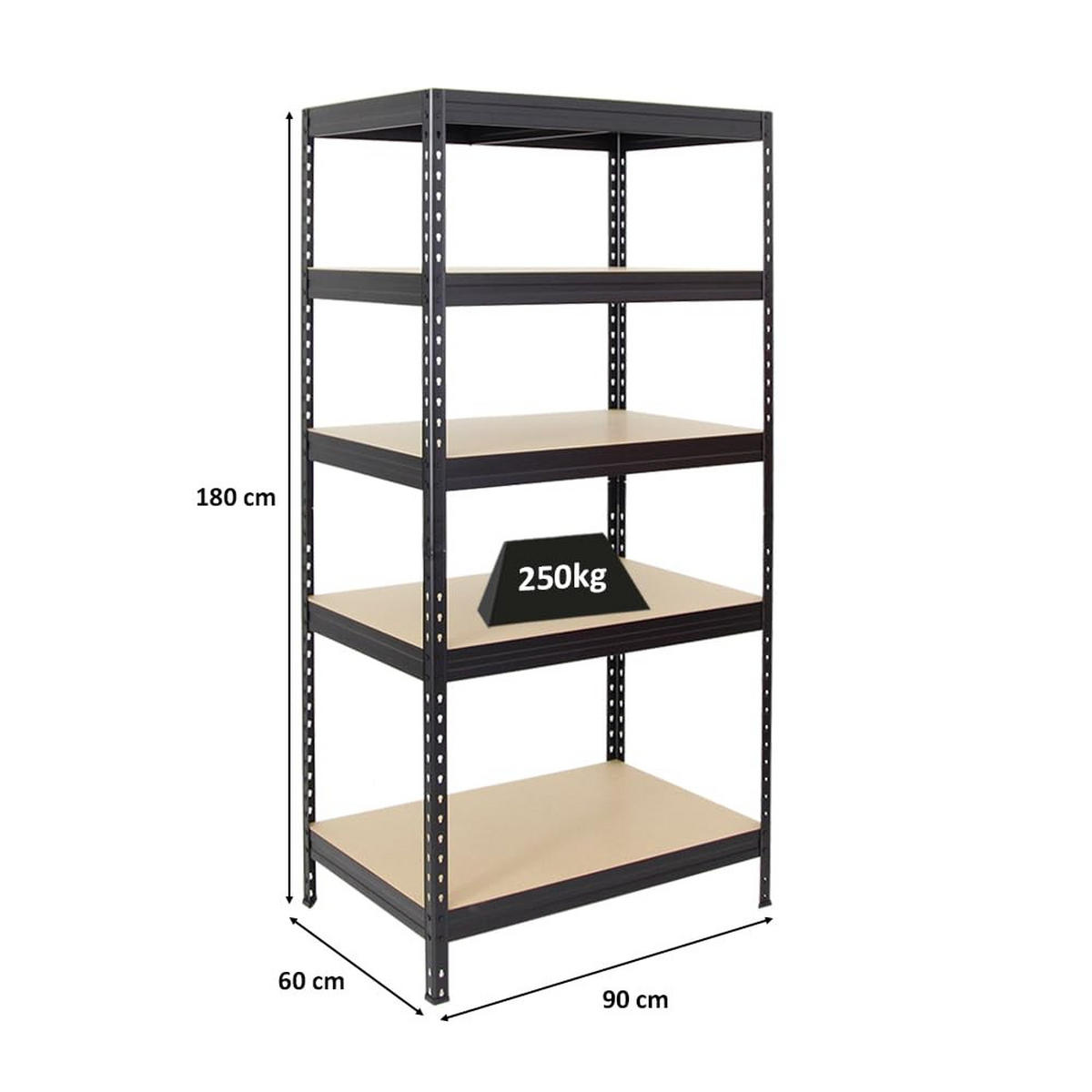 SCHWERLASTREGAL Rivet 180x90x60 cm Fachlast 250 kg Innovatives Stecksystem Schwarz - Schwarz, Metall (90/180/60cm) - PROREGAL