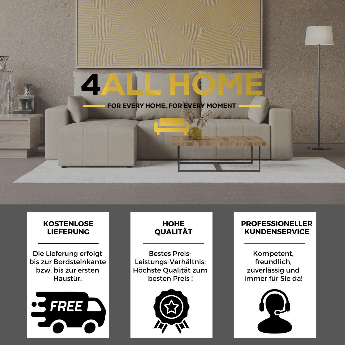 ECKSOFA Tico mit Bettkasten und Schlaffunktion, L-Form/XL-Form, Velourstoff, Universal - Beige, Holzwerkstoff (246/145cm) - 4ALL HOME